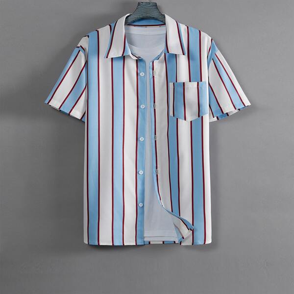 

Men Striped Button Through Shirt, Multicolor