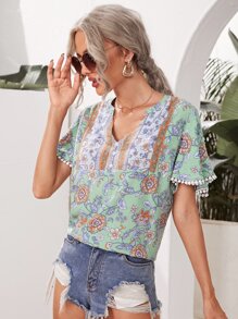 SHEIN 蝴蝶袖花卉上衣 - 彩色 - 查看 5