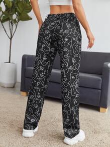 SHEIN Pantalones con estampado de figura - Negro - Ver 2