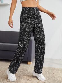 SHEIN Pantalones con estampado de figura - Negro - Ver 5