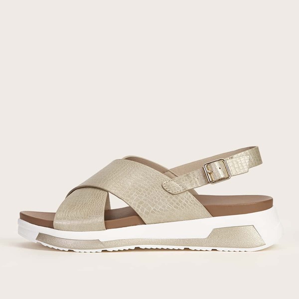 

Cross Strap Slingback Flatform Sandals, Gold