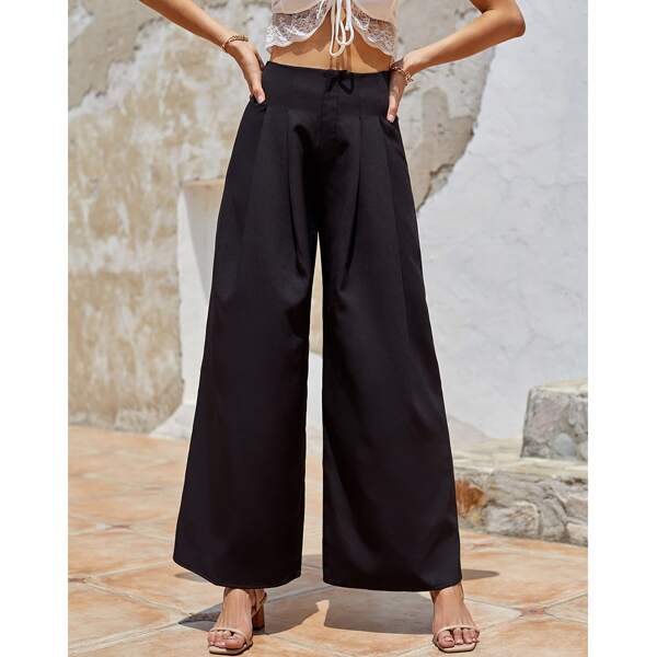 

High Waisted Wide Leg Pants, Black