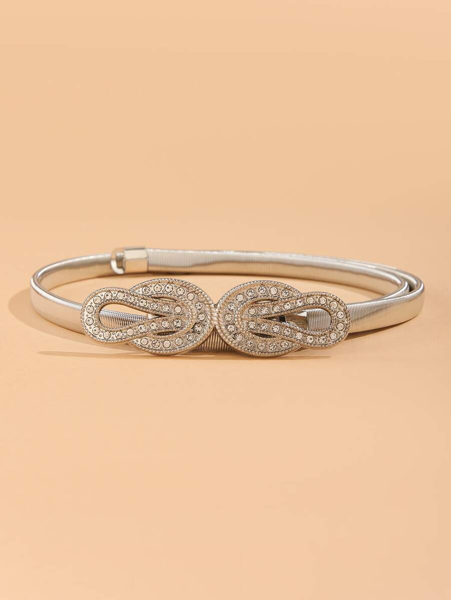 Rhinestone Detail Skinny Belt - Silver - View 1
