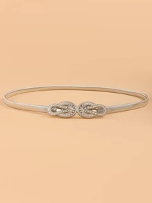 Rhinestone Detail Skinny Belt - Silver - View 2