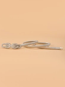 Rhinestone Detail Skinny Belt - Silver - View 3