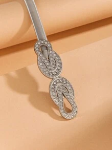 Rhinestone Detail Skinny Belt - Silver - View 4