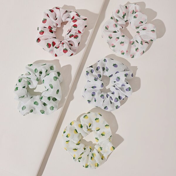 

5pcs Fruit Print Scrunchie, Multicolor
