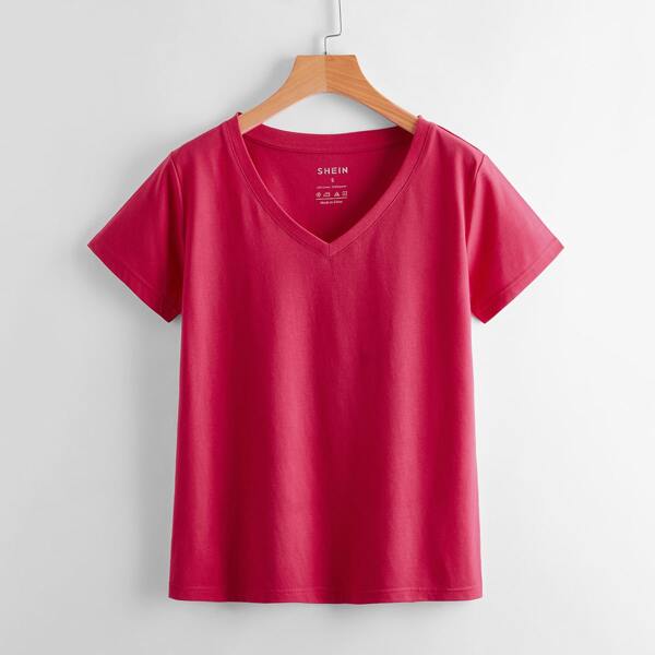 

Solid V-neck Tee, Rose red