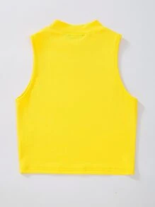 Breezaya Mock Neck Rib-knit Tank Top - Yellow - View 2