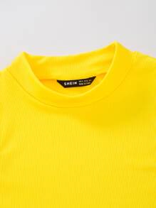 Breezaya Mock Neck Rib-knit Tank Top - Yellow - View 4