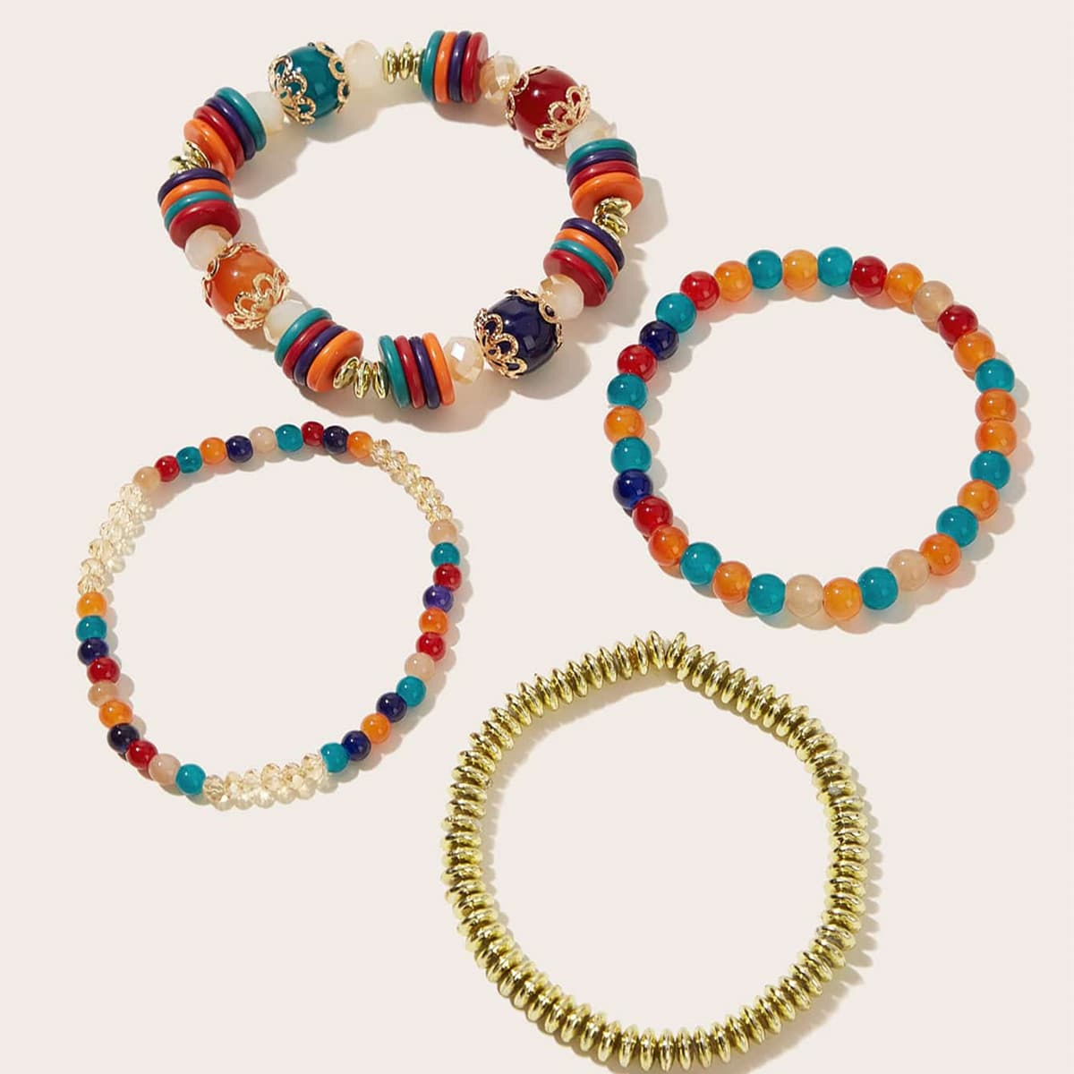 

4pcs Beaded Bracelet, Multicolor