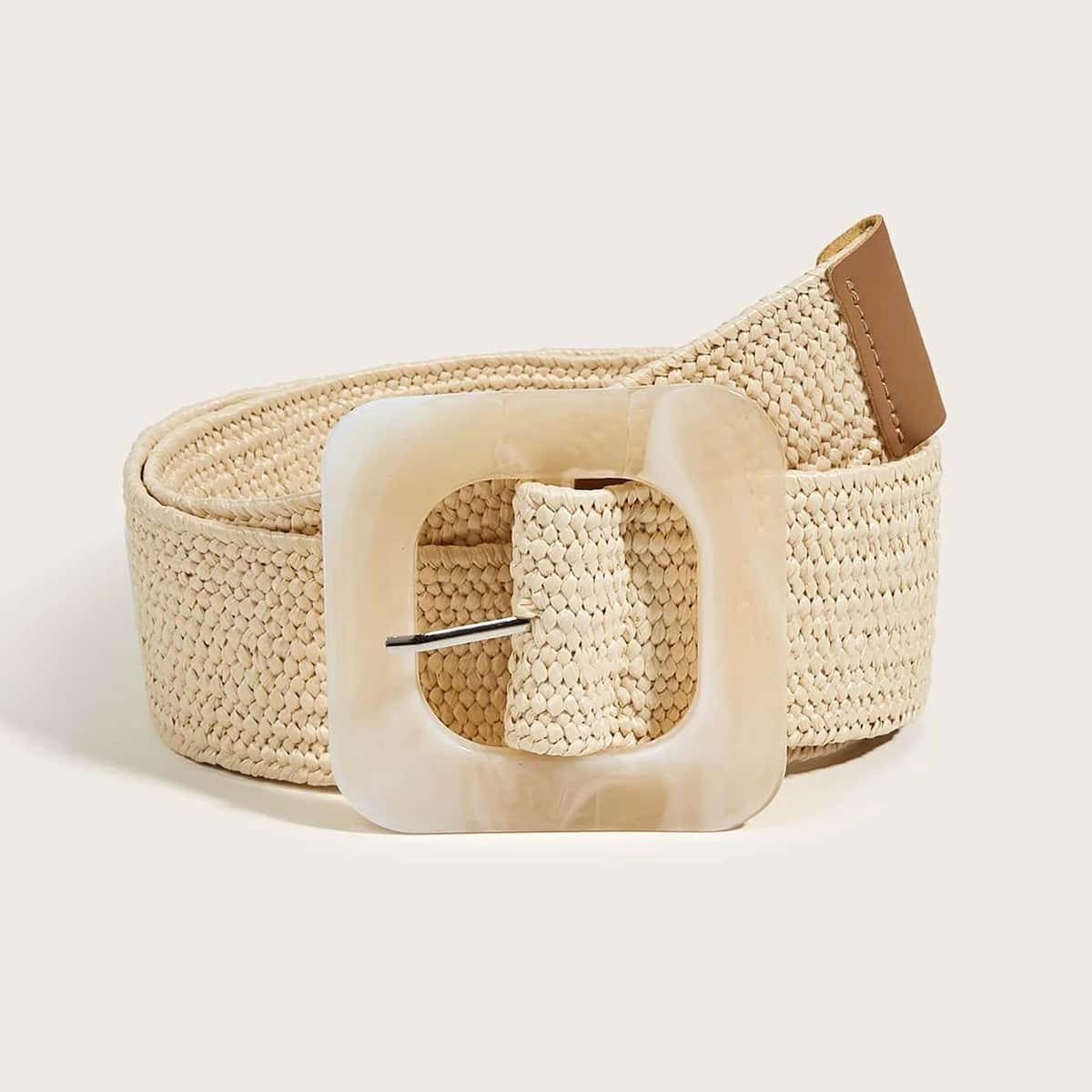 

1pc Buckle Braided Belt, Beige
