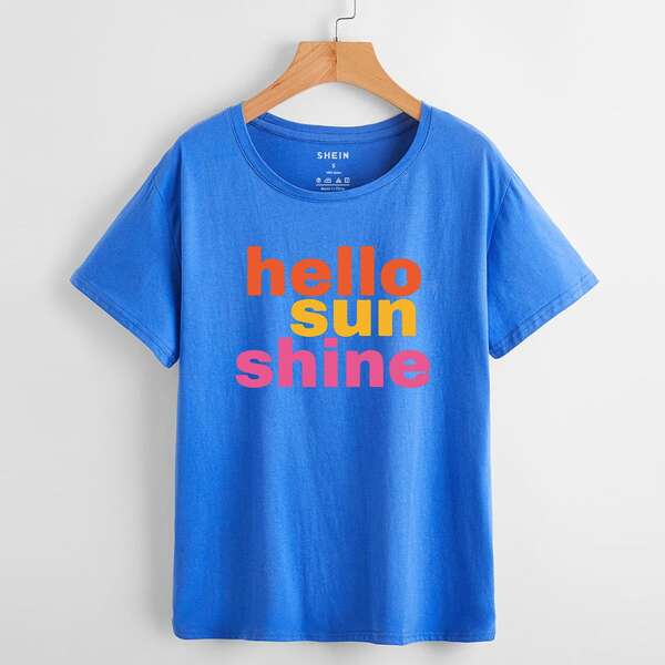 

Slogan Graphic Round Neck Tee, Blue