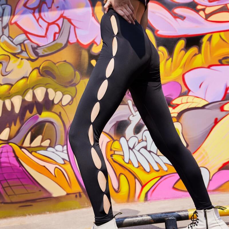 

Solid Cutout High-Rise Leggings, Black