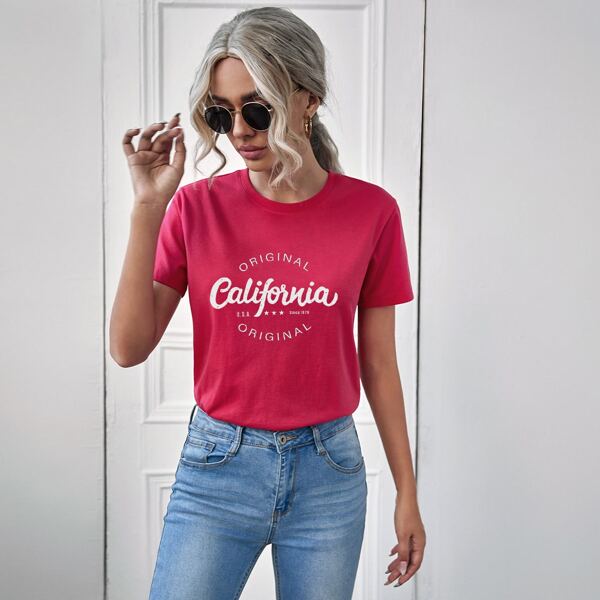 

Letter Graphic Crew Neck Tee, Rose red