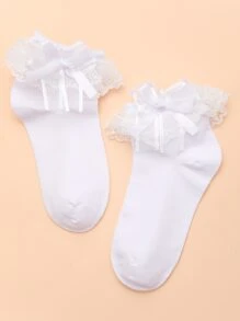 拼接蕾絲邊船襪 - 白色 - 查看 3