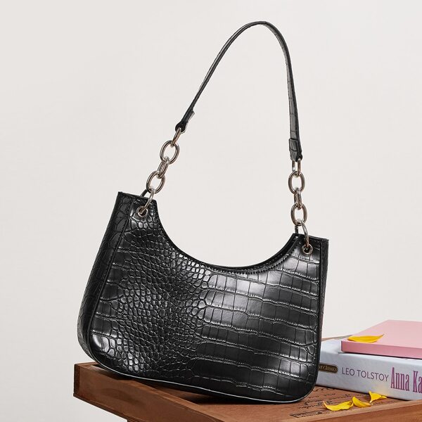 

Croc Embossed Shoulder Bag, Black