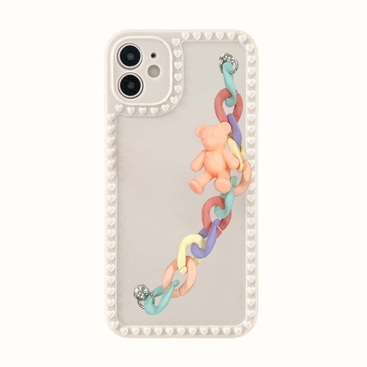 

Bear Decor Chain Hand Strap Phone Case, Beige