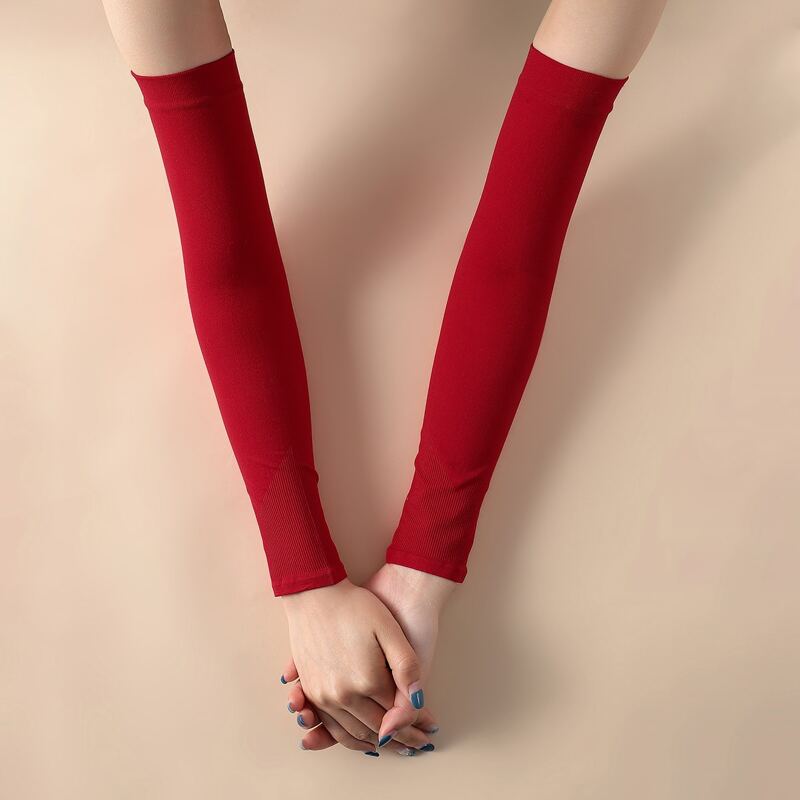 

Solid Long Fingerless Gloves, Red