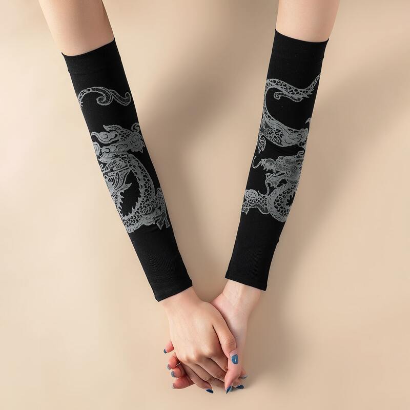

Dragon Long Fingerless Gloves, Black