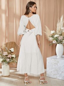 SHEIN Đầm Dây kéo màu trơn Boho - trắng - Xem 1