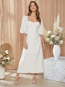 SHEIN Đầm Dây kéo màu trơn Boho - trắng - Xem 2