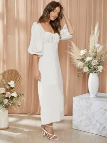 SHEIN Đầm Dây kéo màu trơn Boho - trắng - Xem 3