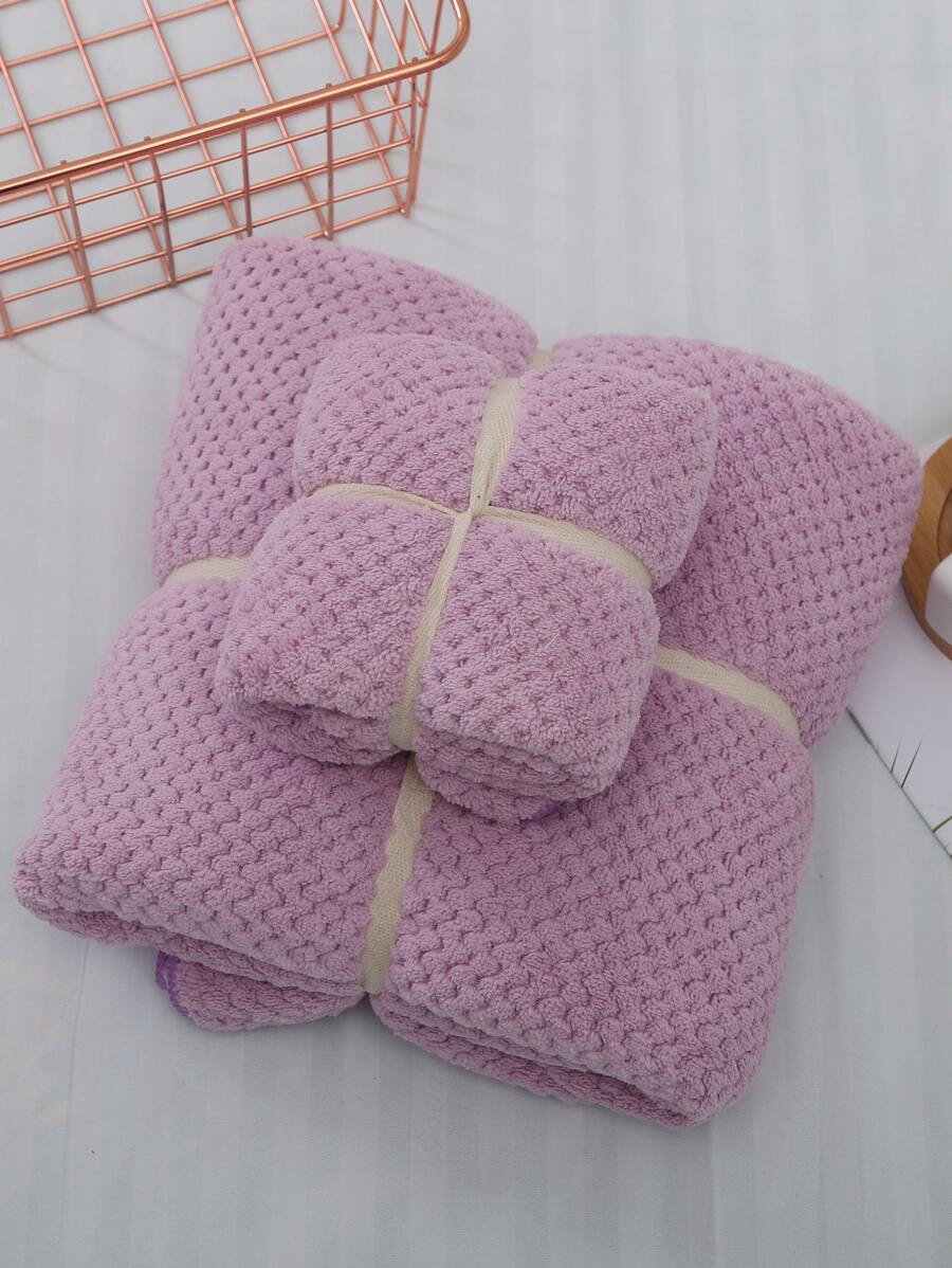 1/2 Chiếc Khăn Tắm Hoặc Khăn Tắm Bằng Vải Lông Cừu San Hô Màu Trơn Nhẹ Họa Tiết Dứa, Khăn Lau Bằng Sợi Nhỏ Mềm Mại Nhanh Khô Thấm Hút Cao Cho Phòng Tắm, Vui Lòng Chọn Kích Thước Bạn Cần - Màu tím - Xem 1