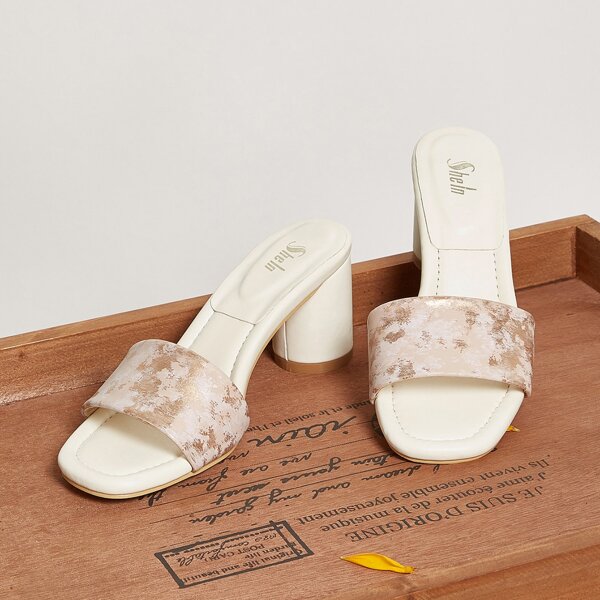 

Open Toe Chunky Heeled Mules, Multicolor