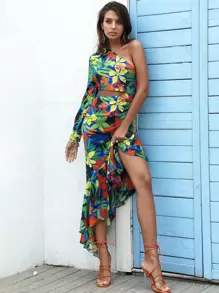 LOVE&LEMONADE 單肩鏤空側不對稱下擺連衣裙