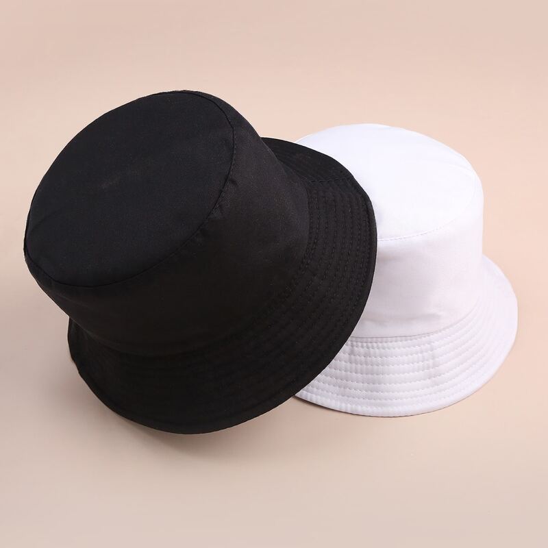 

2pcs Solid Bucket Hat, Black and white