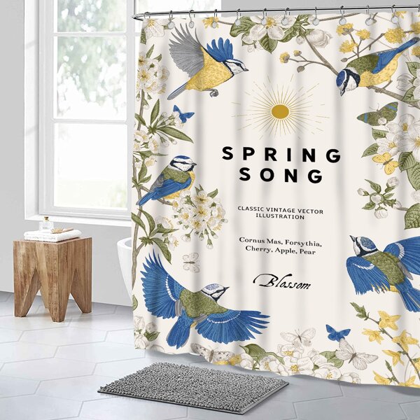 

Flower & Bird Print Shower Curtain, Multicolor