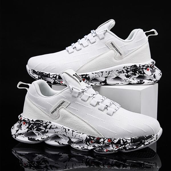 

Men Lace-up Front Letter Graphic Knit Sneakers, White