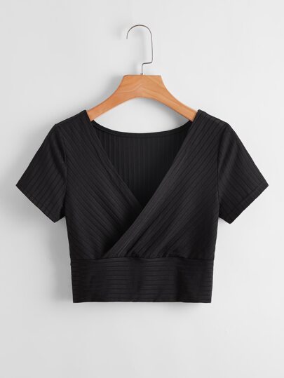 Solid Ribbed Crop Tee