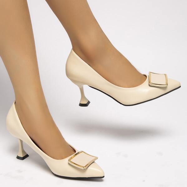 

Point Toe Pyramid Heeled Court Pumps, Beige