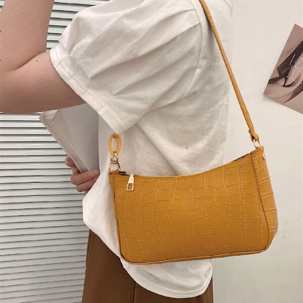 

Croc Embossed Baguette Bag, Yellow