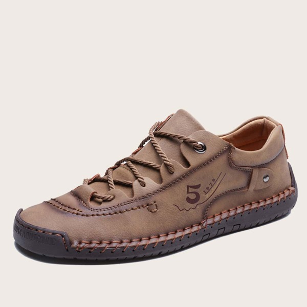 

Men Lace-up Front Letter Graphic Dress Shoes, Khaki