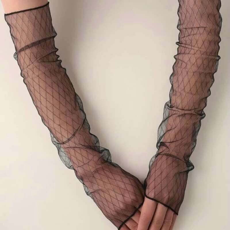 

Geo Pattern Long Fingerless Gloves, Black