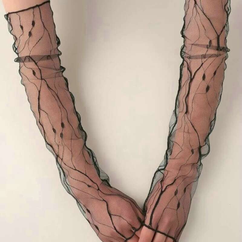 

Graphic Long Fingerless Gloves, Black