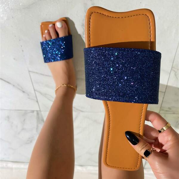 

Minimalist Glitter Slide Sandals, Royal blue