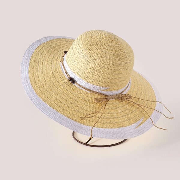 

Bead Detail Straw Hat, Beige