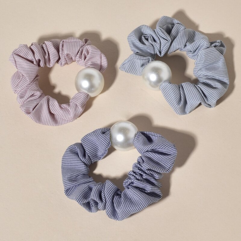 

3pcs Faux Pearl Scrunchie, Multicolor