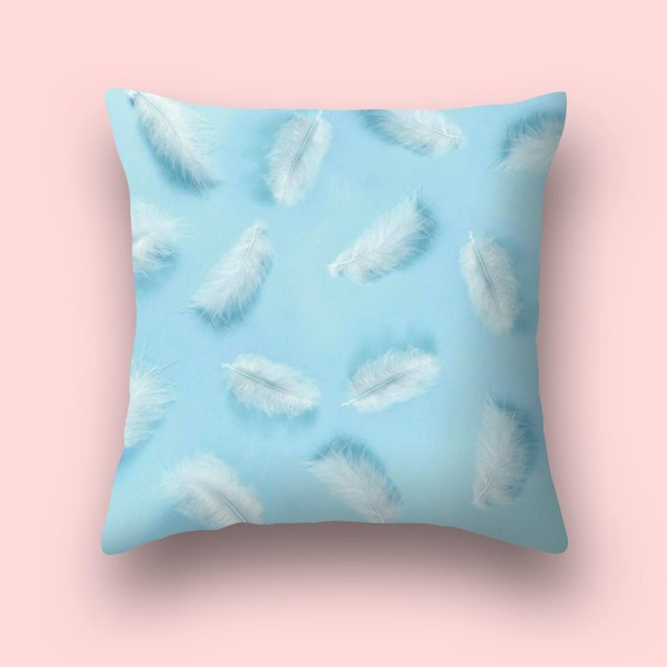 

Feather Print Cushion Cover Without Filler, Baby blue