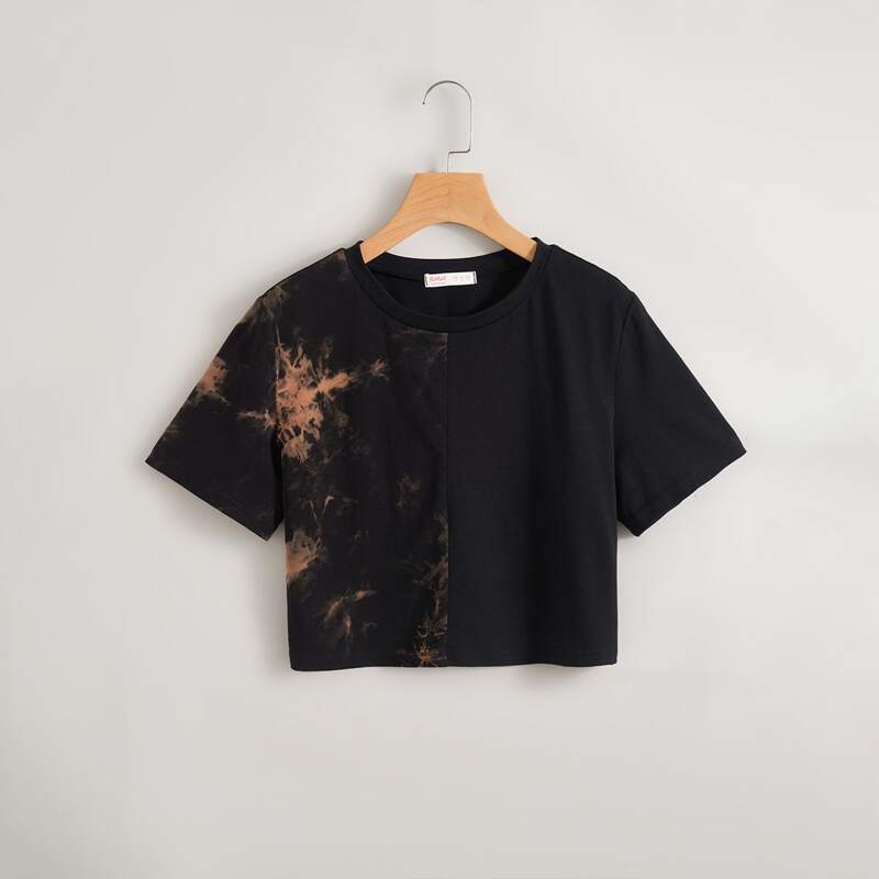 

Contrast Tie Dye Crop Tee, Multicolor