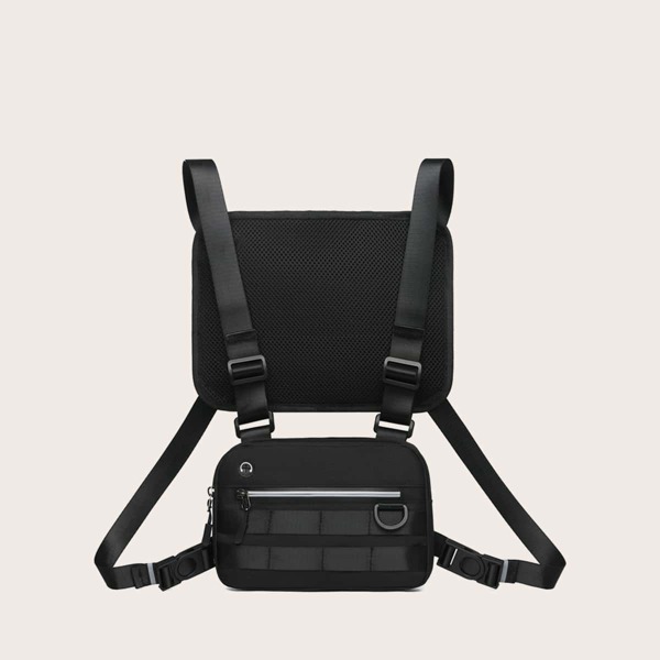 

Men Zip Front Chest Rib Bag, Black