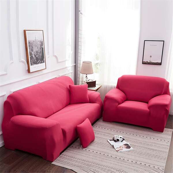 

Plain Sofa Cover & 1pc Cushion Cover Without Filler, Hot pink