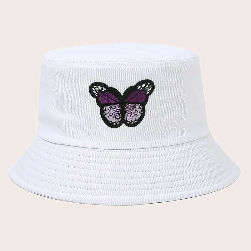 

Butterfly Embroidery Bucket Hat, White