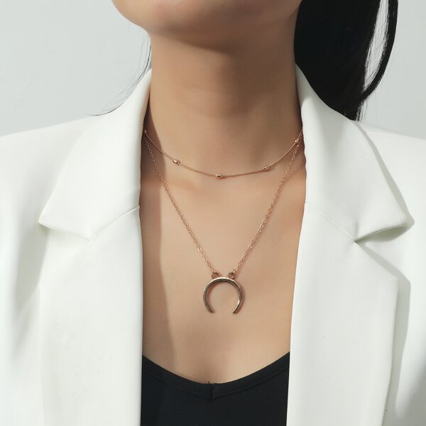 

2pcs Moon Pendant Necklace, Gold