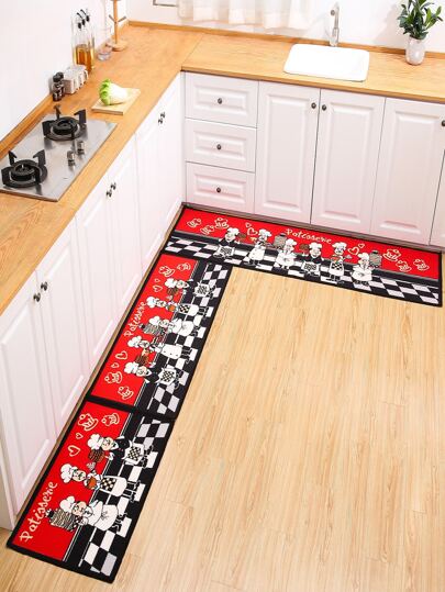 1pc Chef Print Kitchen Rug