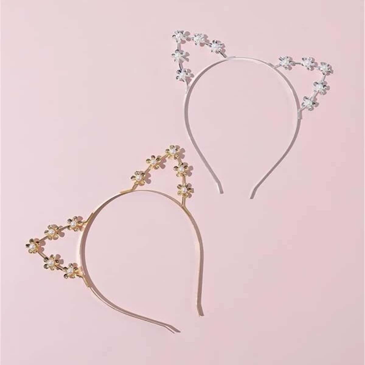 

2pcs Faux Pearl Headband, Multicolor